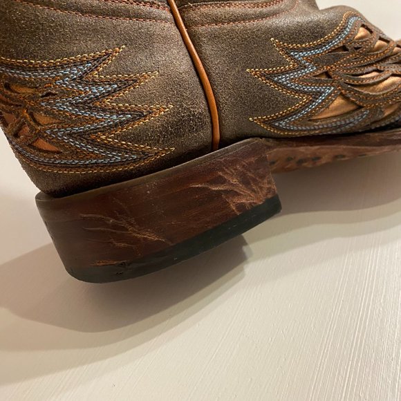 Lucchese Brown Leather Cut Out Embroidered‎ Cowboy Boots Women's Sz 7 B M3683 - Picture 12 of 12